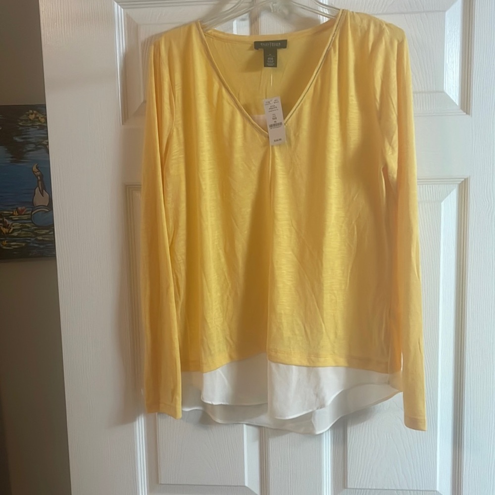 Yellow long sleeve shirt with chiffon underlay